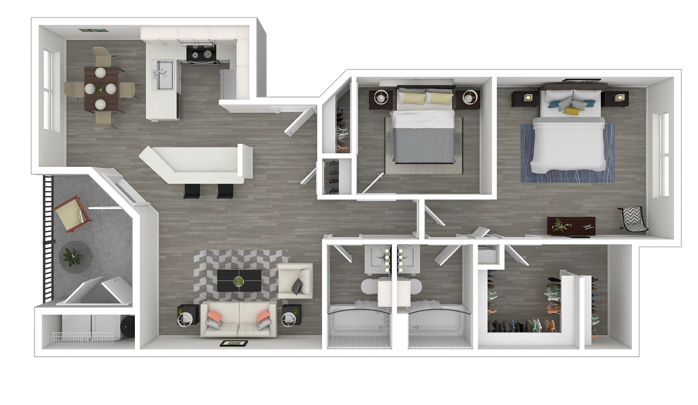 Floor plan for 2 beds, 2 baths, 1014 sqft